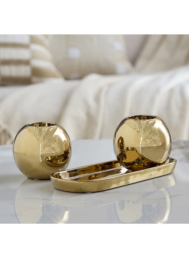 Home Box Gold Ceramic Tealight Candleholder Set for Home - Image 2